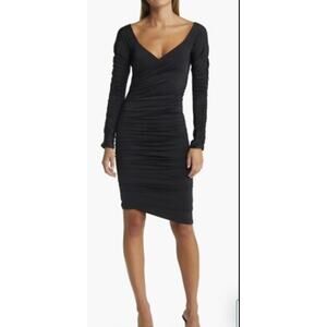 Open Edit from Nordstrom Ruched Long Sleeve Body Con Midi Black Dress. Size XXS
